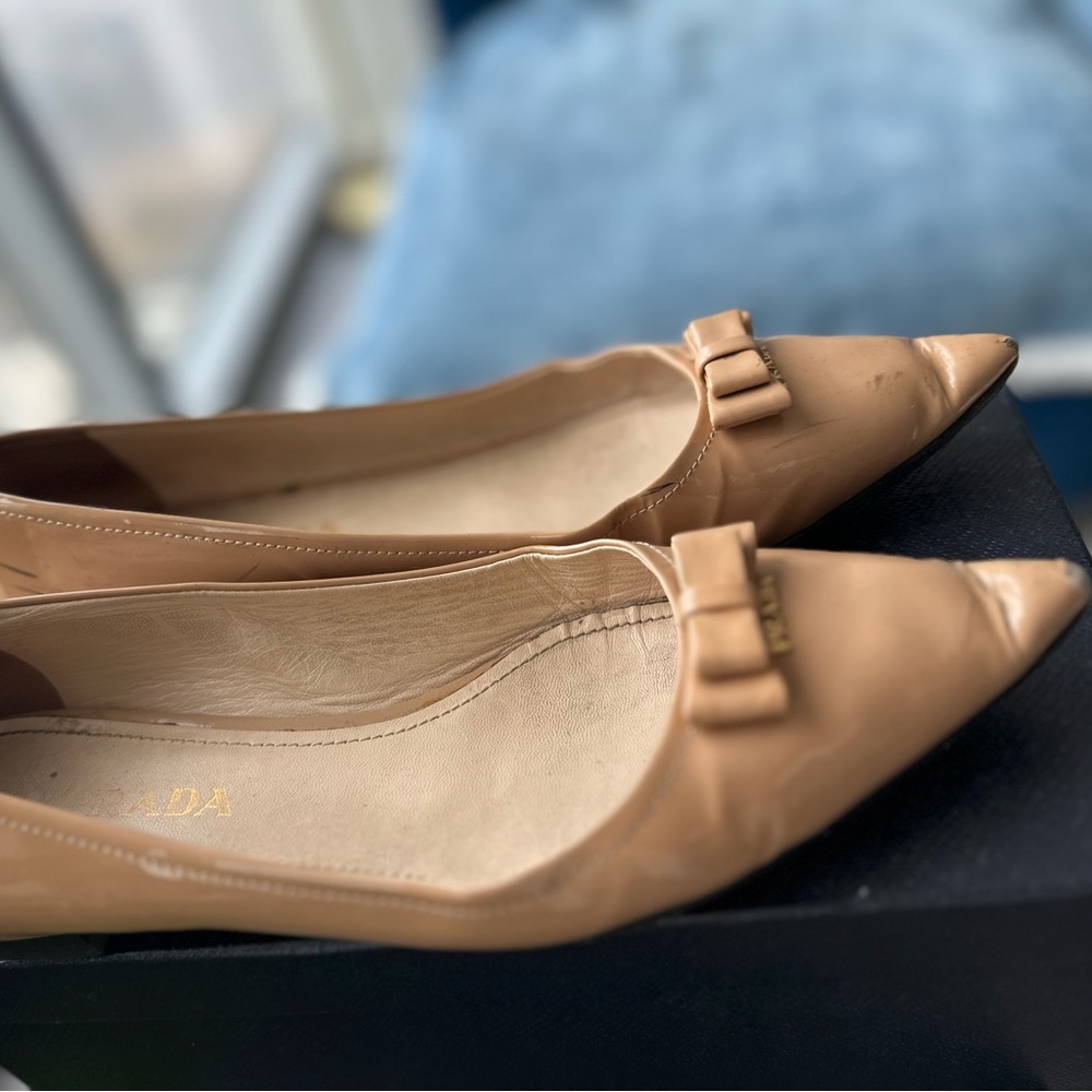 PRADA Patent Leather Bow Accents Ballet Flats